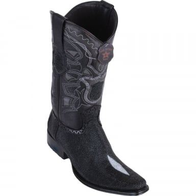 Los Altos Mens European Square Toe Stingray Single Stone Black Cowboy Boot 761205