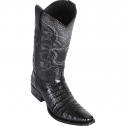 Los Altos Mens European Square Toe Caiman Belly Black Cowboy Boot 768205