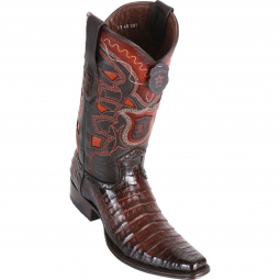 Los Altos Mens European Square Toe Caiman Belly Faded Brown Cowboy Boot 768216