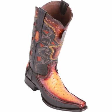 Los Altos Mens European Square Toe Half Vamp Ostrich Faded Buttercup Cowboy Boot 76F0301