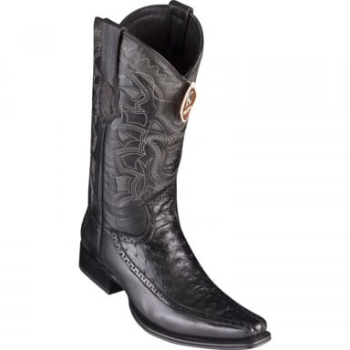 Los Altos Mens European Square Toe Half Vamp Ostrich Black Cowboy Boot 76F0305