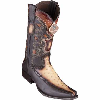 Los Altos Mens European Square Toe Half Vamp Ostrich Faded Oryx Cowboy Boot 76F0315