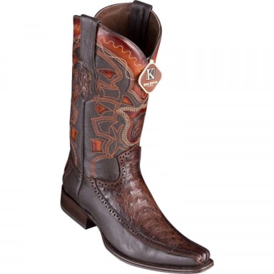 Los Altos Mens European Square Toe Half Vamp Ostrich Faded Brown Cowboy Boot 76F0316