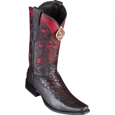 Los Altos Mens European Square Toe Half Vamp Ostrich Black Cherry Cowboy Boot 76F0318