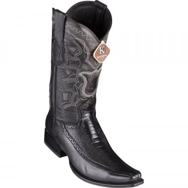 Los Altos Mens European Square Toe Half Vamp Ostrich Leg Black Cowboy Boot 76F0505