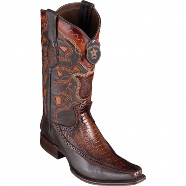 Los Altos Mens European Square Toe Half Vamp Ostrich Leg Faded Brown Cowboy Boot 76F0516