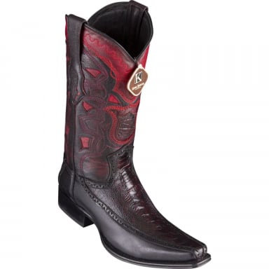 Los Altos Mens European Square Toe Half Vamp Ostrich Leg Black Cherry Cowboy Boot 76F0518