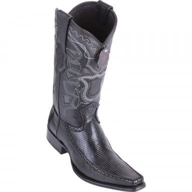 Los Altos Mens European Square Toe Half Vamp Ring Lizard Black Cowboy Boot 76F0605