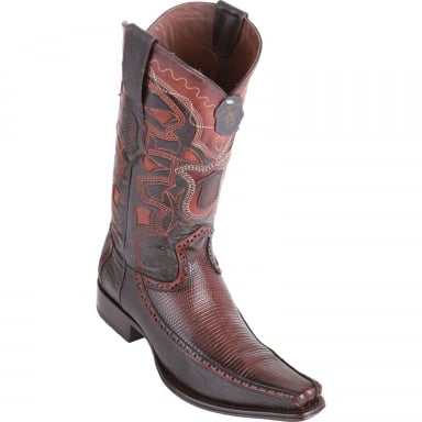 Los Altos Mens European Square Toe Half Vamp Ring Lizard Brown Cowboy Boot 76F0616