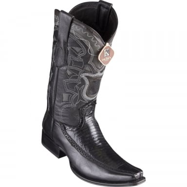 Los Altos Mens European Square Toe Half Vamp Teju Lizard Black Cowboy Boot 76F0705