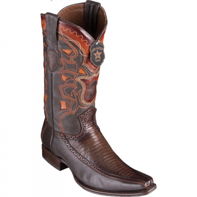 Los Altos Mens European Square Toe Half Vamp Teju Lizard Faded Brown Cowboy Boot 76F0716