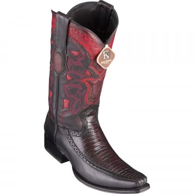 Los Altos Mens European Square Toe Half Vamp Teju Lizard Black Cherry Cowboy Boot 76F0718