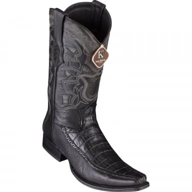 Los Altos Mens European Square Toe Half Vamp Caiman Belly Black Cowboy Boot 76F8205