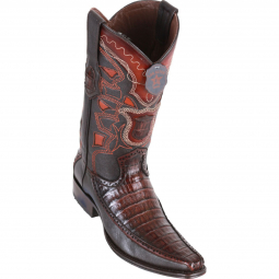 Los Altos Mens European Square Toe Half Vamp Caiman Belly Faded Brown Cowboy Boot 76F8216