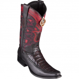 Los Altos Mens European Square Toe Half Vamp Caiman Belly Black Cherry Cowboy Boot 76F8218