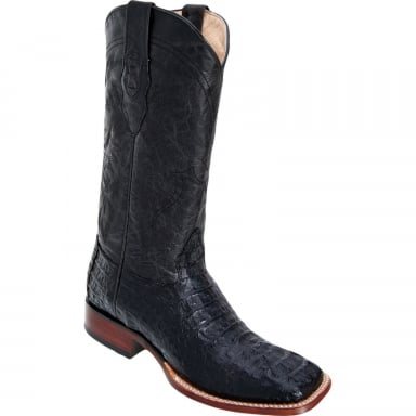 Los Altos Mens Wide Square Toe Caiman Hornback Black Cowboy Boot 8220205