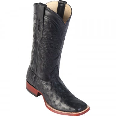 Los Altos Mens Wide Square Toe Ostrich Black Cowboy Boot 8220305