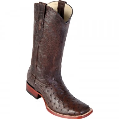 Los Altos Mens Wide Square Toe Ostrich Brown Cowboy Boot 8220307