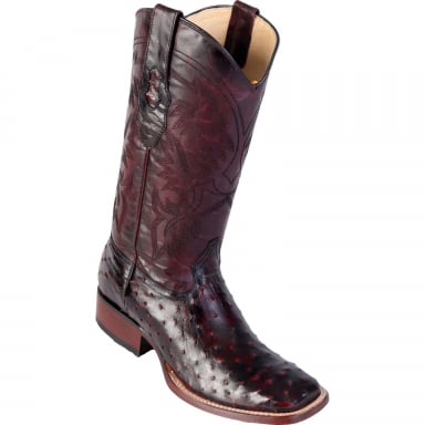 Los Altos Mens Wide Square Toe Ostrich Black Cherry Cowboy Boot 8220318