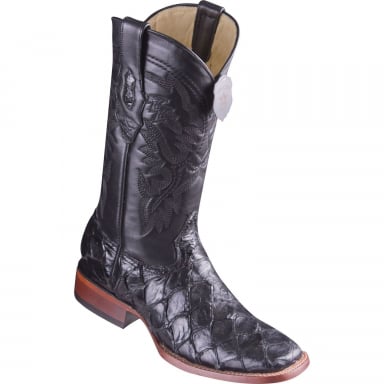 Los Altos Mens Wide Square Toe Pirarucu Black Cowboy Boot 8221005