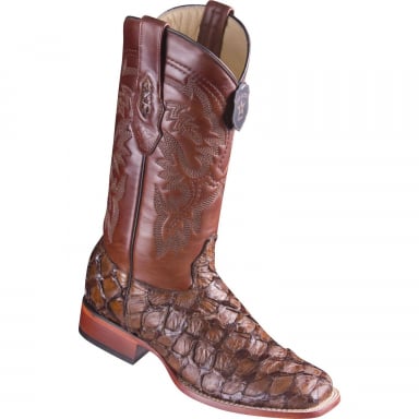 Los Altos Mens Wide Square Toe Pirarucu Brown Cowboy Boot 8221007