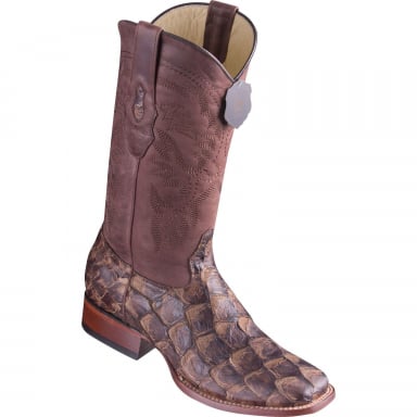 Los Altos Mens Wide Square Toe Pirarucu Cacao Cowboy Boot 8221046