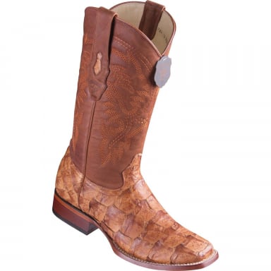 Los Altos Mens Wide Square Toe Pirarucu Cognac Cowboy Boot 8221070