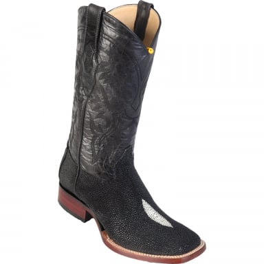 Los Altos Mens Wide Square Toe Stingray Single Stone Black Cowboy Boot 8221205