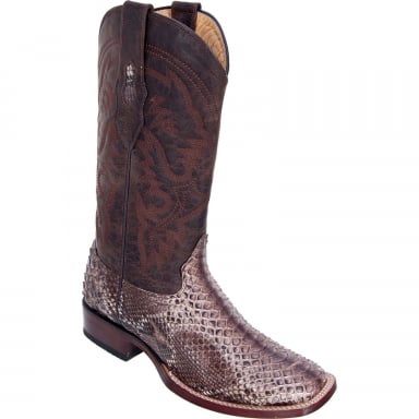 Los Altos Mens Wide Square Toe Python Rustic Brown Cowboy Boot 8225785