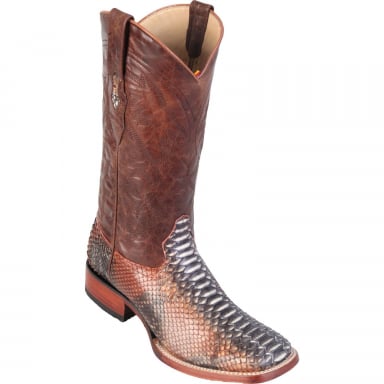 Los Altos Mens Wide Square Toe Python Rustic Cognac Cowboy Boot 8225788