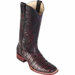 Los Altos Mens Wide Square Toe Caiman Belly Black Cherry Cowboy Boot 8228218