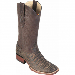 Los Altos Mens Wide Square Toe Caiman Belly Sanded Brown Cowboy Boot 8228235