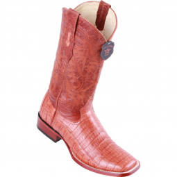 Los Altos Mens Wide Square Toe Pieced Vamp Caiman Belly Cognac Cowboy Boot 822A8203