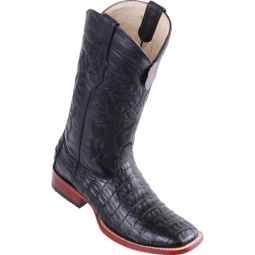 Los Altos Mens Wide Square Toe Pieced Vamp Caiman Belly Black Cowboy Boot 822A8205