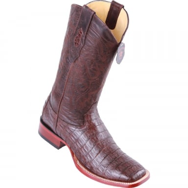 Los Altos Mens Wide Square Toe Pieced Vamp Caiman Belly Brown Cowboy Boot 822A8207