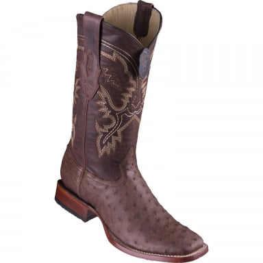 Los Altos Mens Wide Square Toe Ostrich Brown Cowboy Boot 822G0307