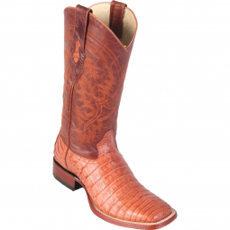 Los Altos Mens Wide Square Toe Caiman Belly Cognac Cowboy Boot 822G8203