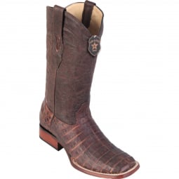 Los Altos Mens Wide Square Toe Caiman Belly Brown Cowboy Boot 822G8207