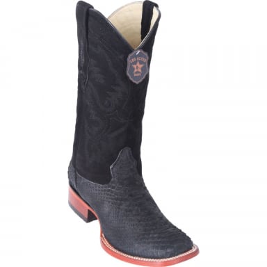 Los Altos Mens Wide Square Toe Python Black Suede Finish Cowboy Boot 822N5705