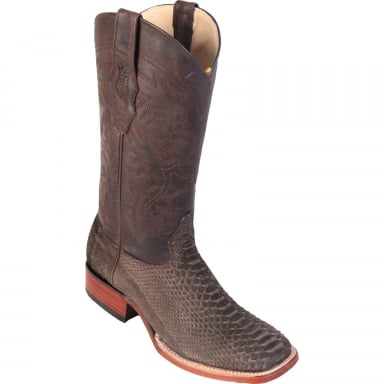 Los Altos Mens Wide Square Toe Python Brown Suede Finish Cowboy Boot 822N5707