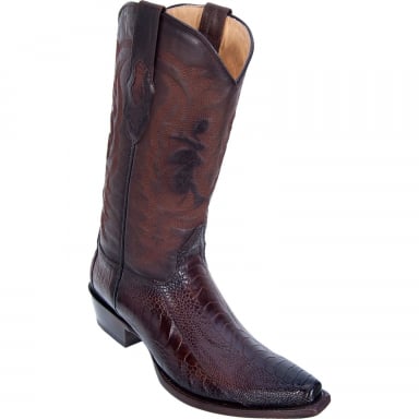 Los Altos Mens Snip Toe Ostrich Leg Faded Brown Cowboy Boot 940516