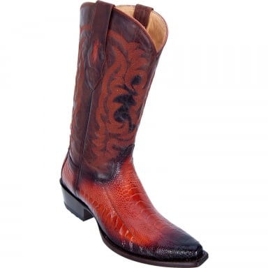 Los Altos Mens Snip Toe Ostrich Leg Faded Cognac Cowboy Boot 940557