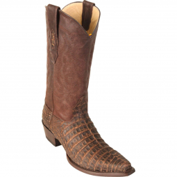 Los Altos Mens Snip Toe Caiman Belly Sanded Brown Cowboy Boot 948235