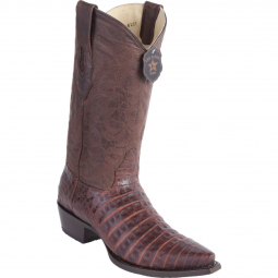 Los Altos Mens Snip Toe Caiman Belly Brown Grasso Cowboy Boot 94G8207