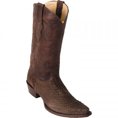 Los Altos Mens Snip Toe Python Brown Suede Finish Cowboy Boot 94N5707