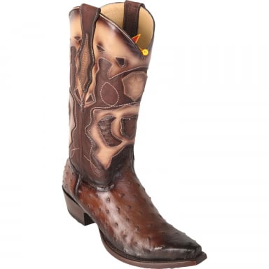 Los Altos Mens Snip Toe Ostrich Faded Brown Cowboy Boot 94R0316