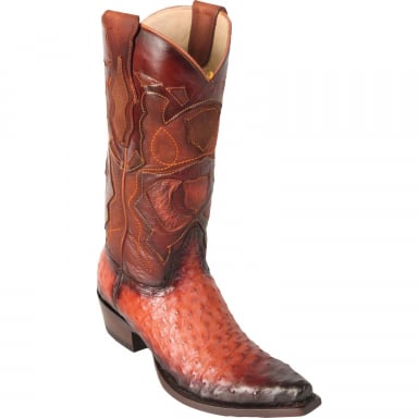 Los Altos Mens Snip Toe Ostrich Faded Cognac Cowboy Boot 94R0357