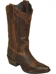 Rawhide Womens Brown Scalloped Hand Woven Shaft Cowgirl Boot 5143