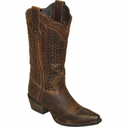 Rawhide Womens Brown Scalloped Hand Woven Shaft Cowgirl Boot 5143