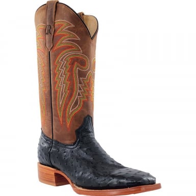 RWatson Mens Black Full Quill Ostrich Western Boots RW4500-2